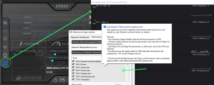 Mit einem Klick auf das Monitor-Symbol öffnet ihr die Kurven-Übersicht. Dort könnt ihr wiederum per Rechtsklick die Optionen aufrufen und darin etliche Werte aktivieren, die grafisch dargestellt werden sollen.