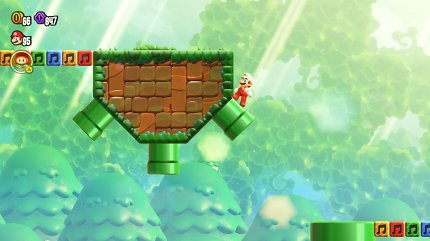 Mario, wie er auf der rechten Röhre steht