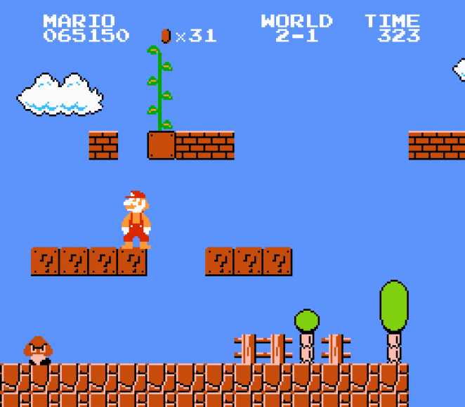 Super Mario Bros. für das NES wird 1985 zum Kult-Plattformer einer ganzen Generation. Damals etablierte Gameplay-Elemente wie Fragezeichenblöcke oder Gumba-Gegner gibt es bis heute.