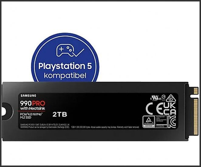 SAMSUNG 990 PRO Heatsink PS5 2 TB, Gaming Festplatte mit Kühlkörper (Heatsink)