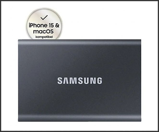 SAMSUNG Portable SSD T7 PC/Mac Festplatte, 1 TB SSD, extern, Titan grey
