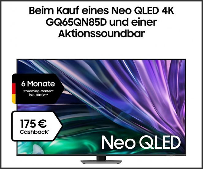 SAMSUNG GQ65QN85D NEO QLED TV (Flat, 65 Zoll / 163 cm, UHD 4K, SMART TV, Tizen)