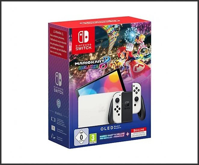 NINTENDO Switch - OLED-Modell (weiß) + Mario Kart 8 Deluxe + Nintendo Switch Online - 12-monatige (365-tägige) Einzelmitgliedschaft
