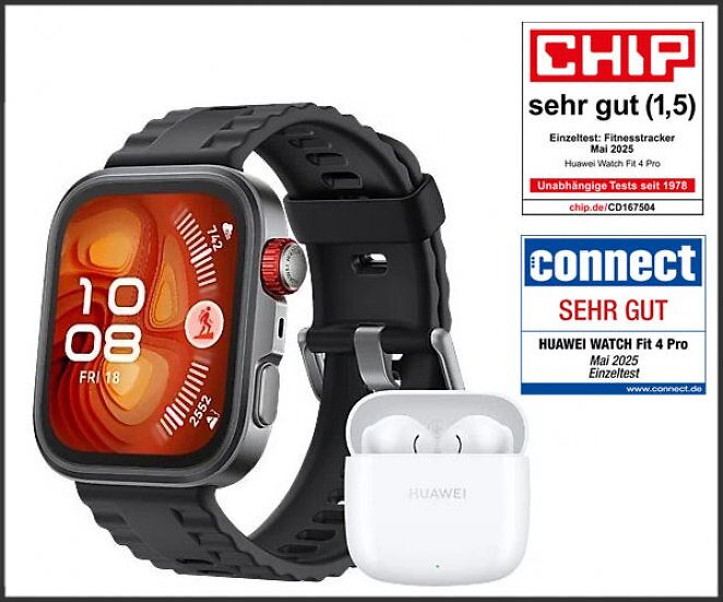 HUAWEI Fit 4 Pro + Freebuds SE 2 Smartwatch Fluorelastomer, 130-210 mm, Black