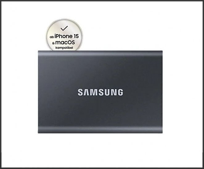 SAMSUNG Portable SSD T7 PC/Mac Festplatte, 1 TB SSD, extern, Titan grey