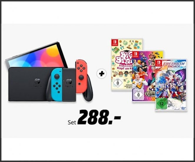 Nintendo Switch mit Fire Emblem Engage, Big Brain Academy - Kopf an Kopf und Everybody 1-2-Switch!
