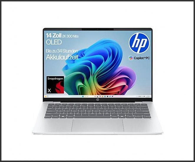 HP OmniBook 5 OLED 14-he0354ng, Copilot+ PC - 14 Zoll Snapdragon X X1-26-100 - 16 GB - 512 GB - Qualcomm Adreno™ Onboard Graphics - Windows 11 Home