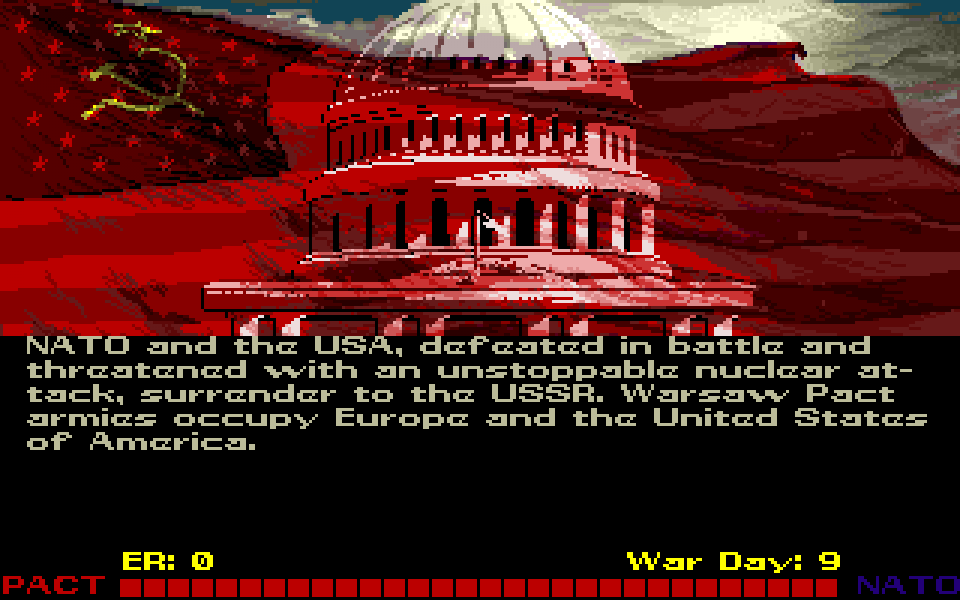 Versagt ihr in der finalen Mission von Red Storm Rising, übernimmt das Bündnis des Warschauer Pakts Europa und die Vereinigten Staaten. Die eigene Spielfigur landet als Kriegsgefangener hinter Gittern.