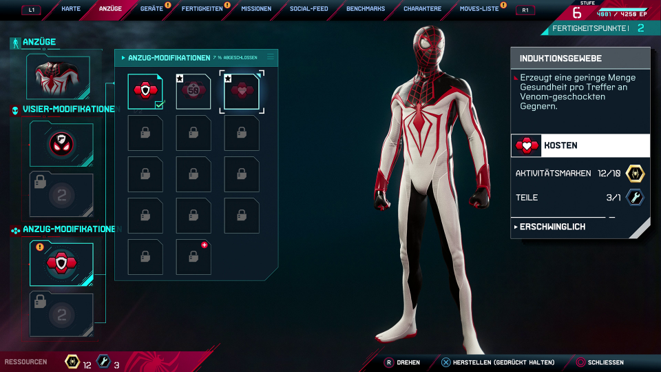 Wie schon im Vorgänger darf man Spidey mit neuen Gadgets ausstatten und verschiedene Skills sowie Kostüme freischalten. Kampffähigkeiten aus dem letzetn Teil muss man jedoch nicht erneut freispielen. (PS5)