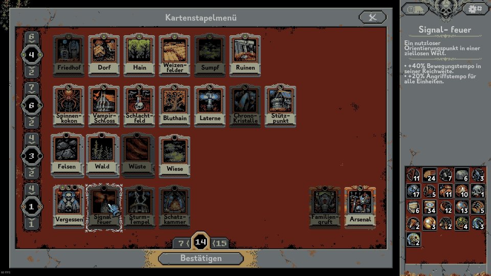 Im Kartenstapelmenü stellen wir unser Deck zusammen.