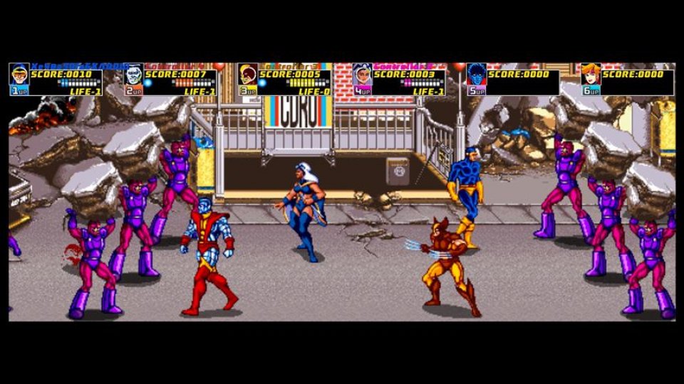 Als eines der ersten Arcade-Spiele überhaupt bot Konamis X-Men (1992) einen 6-Spieler-Koop-Modus. Um den Widescreen-Effekt zu erzielen, nutzte das Gerät zwei CRT-Bildschirme. 2010 erschienen Umsetzungen für PSN und Xbox Live Arcade – inklusive 6-Spieler-Modus.