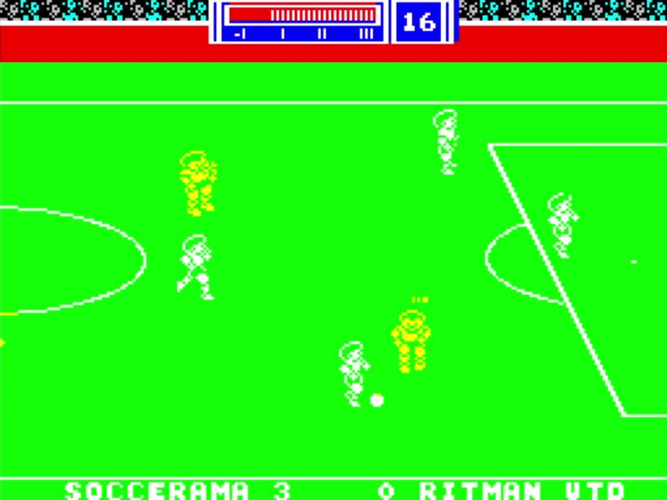 Kein Witz: Diese weißen und grellgelben Männchen aus Match Day 2, die man kaum vom hellgrünen Untergrund unterscheiden kann, begeisterten vornehmlich englische ZX-Spectrum-Fans.<br> &nbsp;
