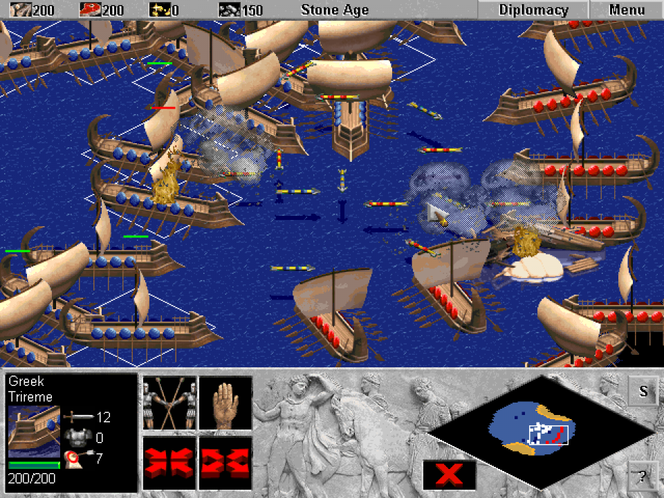 Geschichte zum Mitspielen: Chaotische Seeschlachten – wie hier zwischen den Griechen und Persern – sind in Age of Empires (1997) an der Tagesordnung.