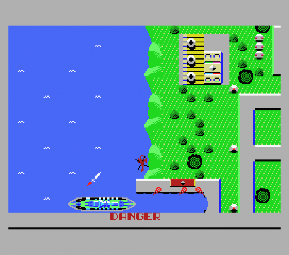 Raid on Bungeling Bay: Wrights Debüttitel macht C64-Spieler zum Hubschrauberpiloten, der gegnerischen Fabriken aus der Luft neutralisiert. Der Screenshot stammt aus der MSX-Version. (1)