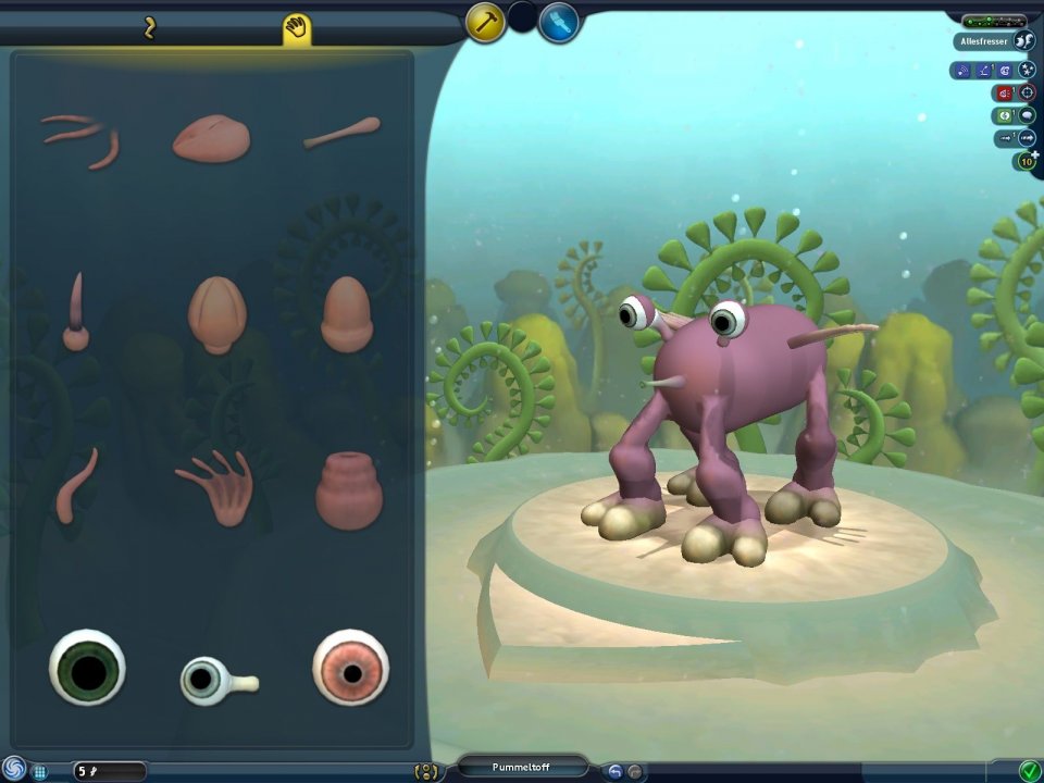 Die Editoren in Spore (2008) sind noch heute Weltklasse. Damit erstellte Spezies synchronisiert das Spiel mit einer zentralen Datenbank, die dann wiederum dazu genutzt wird, die Welten anderer Spieler mit Inhalten zu füllen.