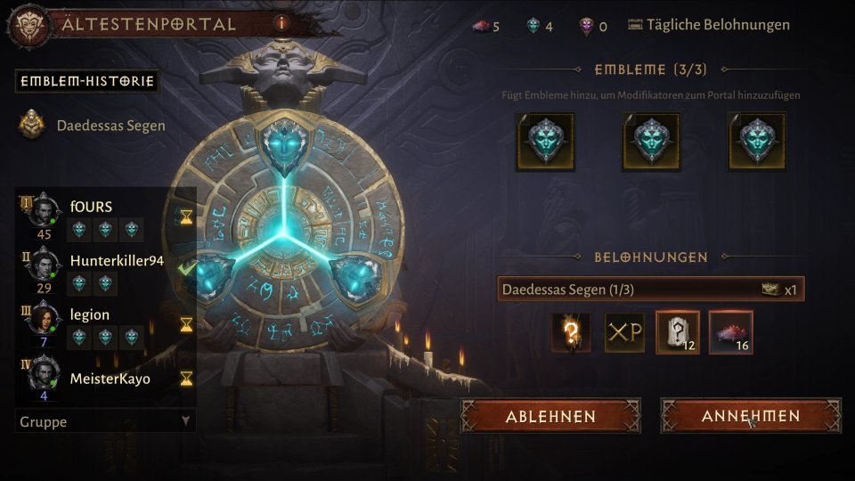Glücksspiel: Embleme erhöhen in Ältestenportalen (Rifts) eure Chancen auf hochwertige Beute.