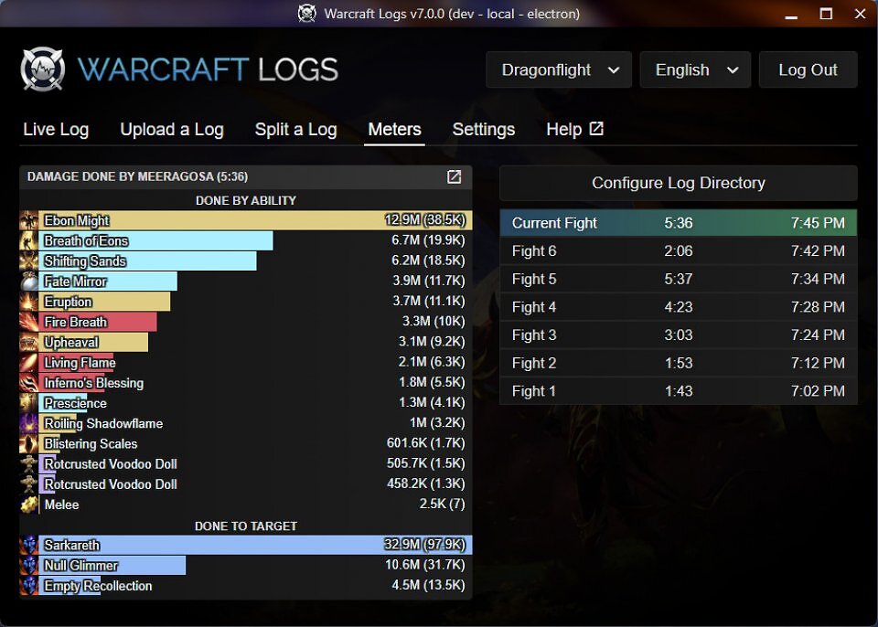 Warcraftlogs zeigt unter anderem den beigesteuerten Schaden von Verstärkung-Rufern korrekt an - auch das kann Blizzards Schadensmeter nicht.